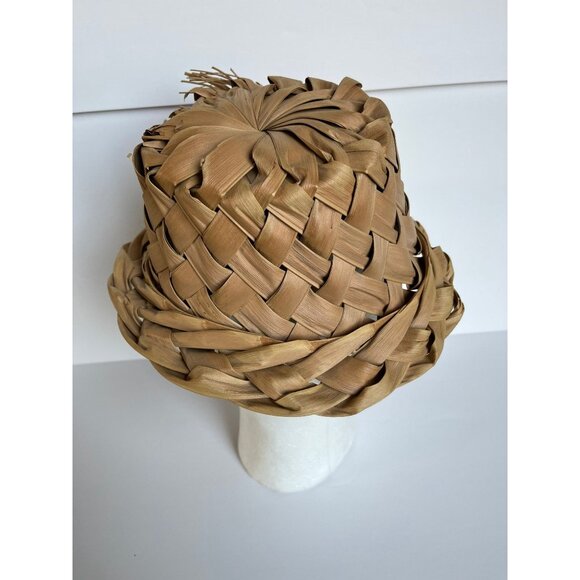 Vtg 1967 Hat Fedora Unisex Hawaiian Handmade Palm Frond Woven Handwoven Medium main image 7